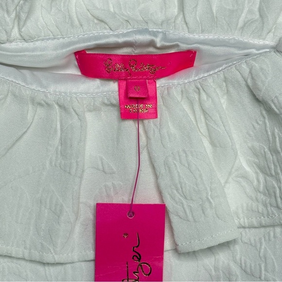 Lilly Pulitzer Zoya Ruffle Top Caliente Pucker Jacquard Resort White - Picture 9 of 12